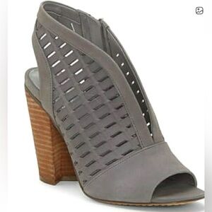 Vince Camuto Gray Peep-Toe Block Heel Sandals